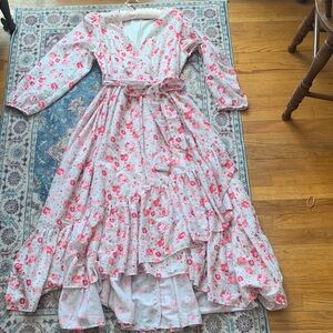 Ivy City Co Pink and White Floral Long-Sleeve Wrap Maxi Dress